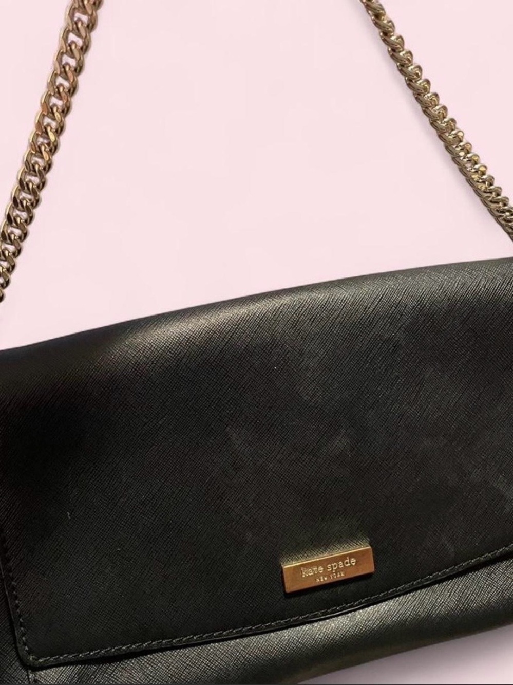 Kate Spade Black Saffiano Shoulder Bag with Gold chain